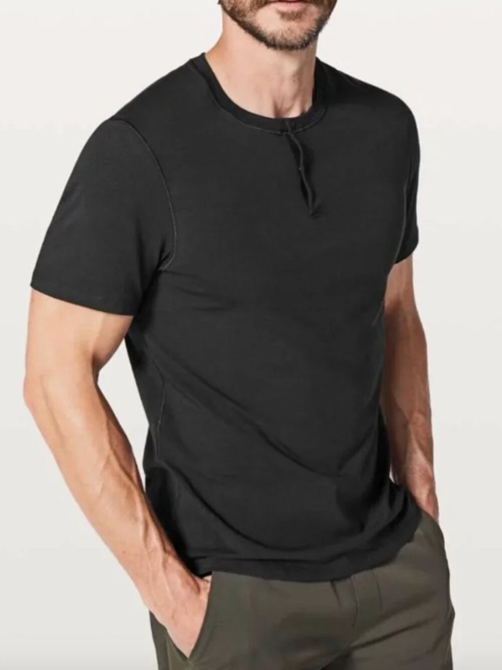 LULULEMON 5 Year Basic Short Sleeve Henley Shirt Black Medium Pima Cotton Casual